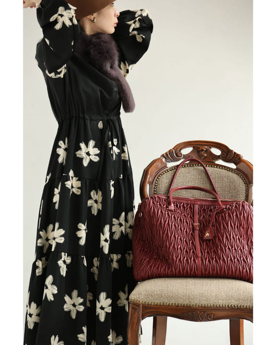 【予約商品】白い花のペイントアートロングワンピース