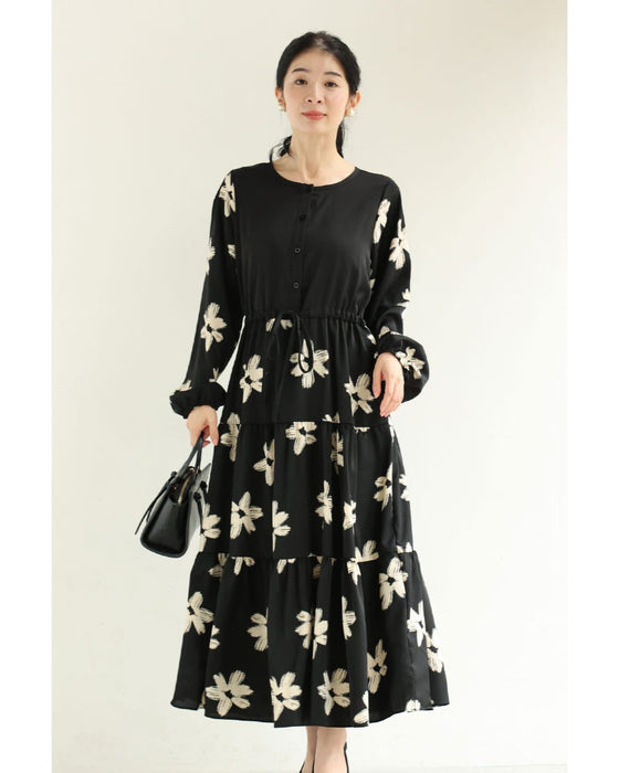 【予約商品】白い花のペイントアートロングワンピース