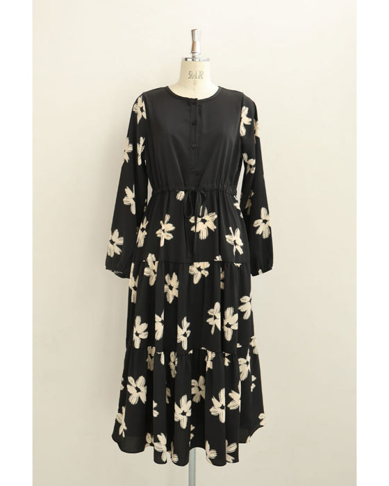 【予約商品】白い花のペイントアートロングワンピース