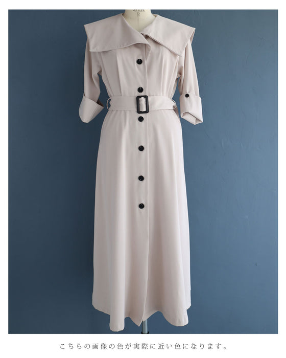 ビッグカラーのロングトレンチコート（ベルト付き）