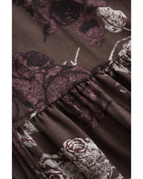 優雅なバラ描くショコラカラーミディアムワンピース