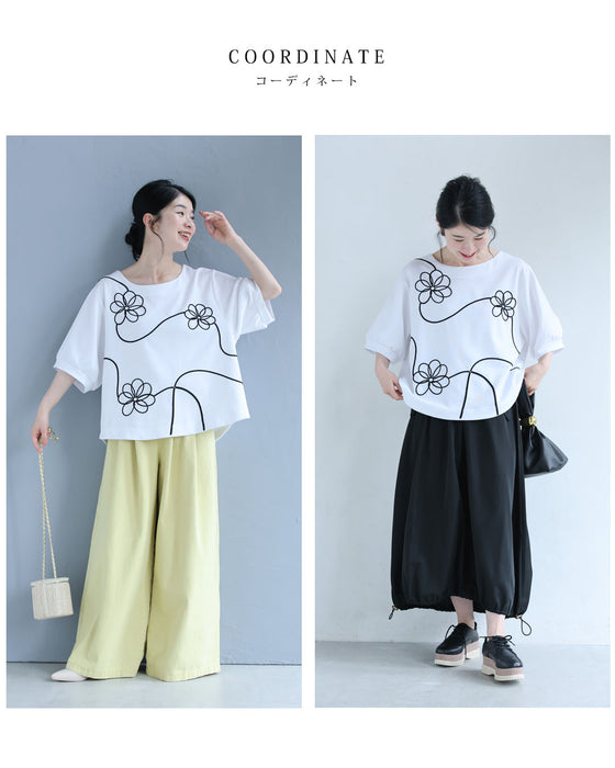 繋がる花刺繍のカットソートップス