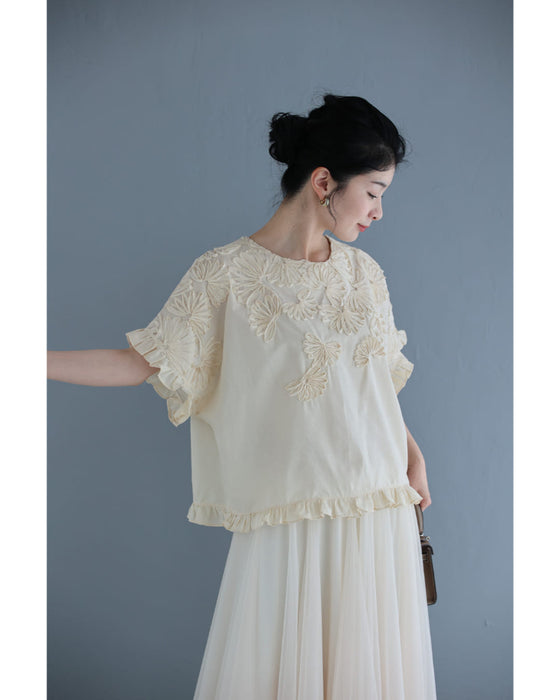 ふんわり コットン フレアー ブラウス リボン ドルマン ボートネック 綿100 ドビーリボンブラウス｜KarLParkLane Style ONLINE SHOP