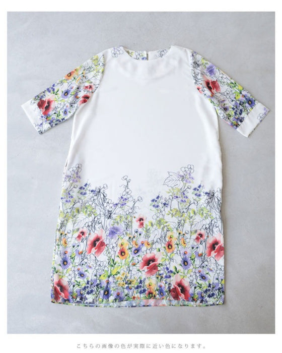 【アウトレット返品交換不可】香り立つような花々。フラワーガーデンミディアムワンピース