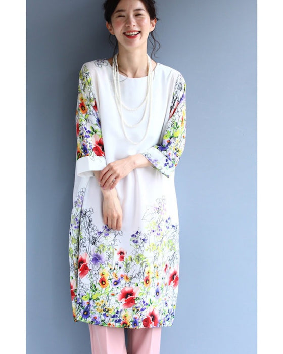 【アウトレット返品交換不可】香り立つような花々。フラワーガーデンミディアムワンピース