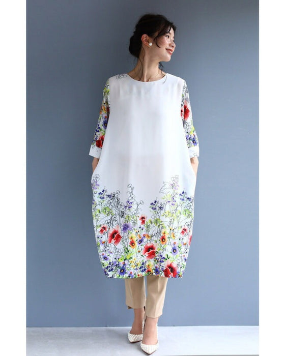 【アウトレット返品交換不可】香り立つような花々。フラワーガーデンミディアムワンピース