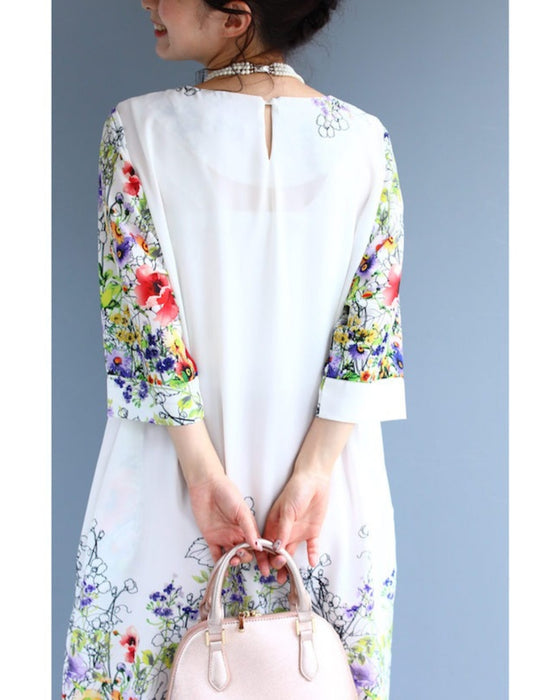 【アウトレット返品交換不可】香り立つような花々。フラワーガーデンミディアムワンピース