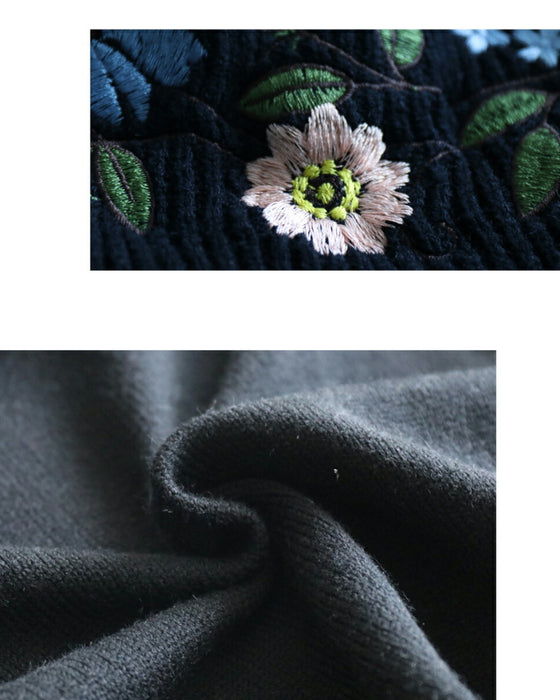 【アウトレット返品交換不可】ゆったりデコルテに咲いた花刺繍ニット
