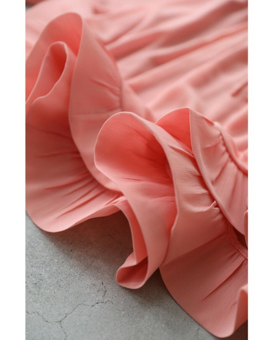 【アウトレット返品交換不可】花びらフリル裾シャーリングブラウストップス