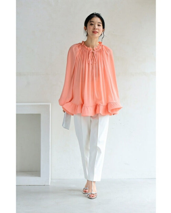 【アウトレット返品交換不可】花びらフリル裾シャーリングブラウストップス