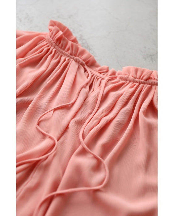 【アウトレット返品交換不可】花びらフリル裾シャーリングブラウストップス