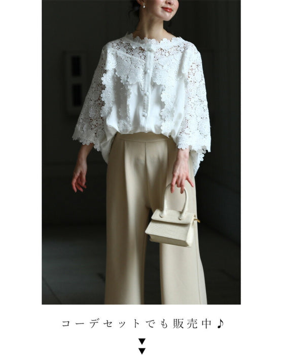【アウトレット返品交換不可】美しい花レースの華やぎブラウス