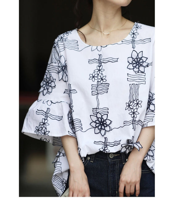 【アウトレット返品交換不可】優しく風に揺れる花が咲いたブラウス