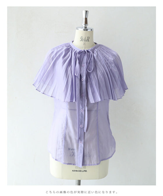 【アウトレット返品交換不可】囲むプリーツフレアのシアーブラウストップス