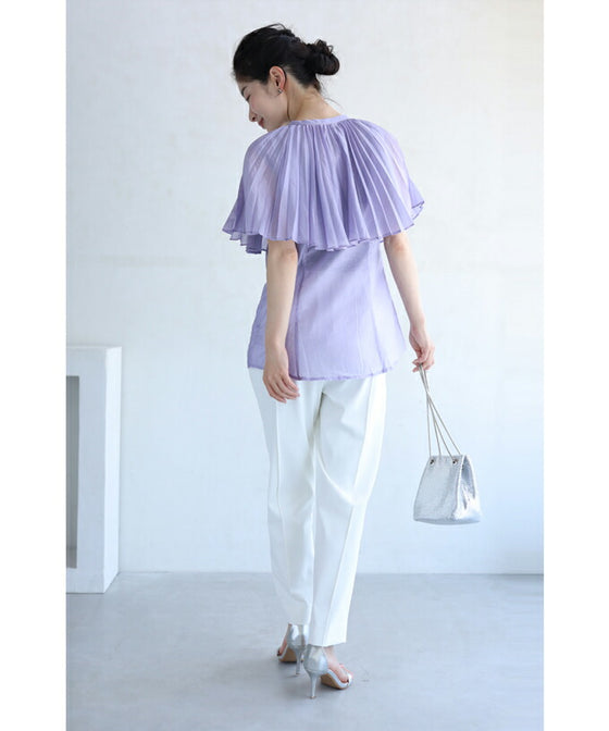 【アウトレット返品交換不可】囲むプリーツフレアのシアーブラウストップス