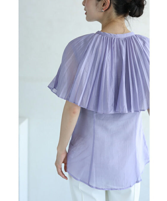 【アウトレット返品交換不可】囲むプリーツフレアのシアーブラウストップス