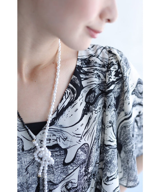 【アウトレット返品交換不可】ゆらゆら揺らめく墨流し柄ロングワンピース