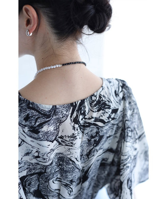 【アウトレット返品交換不可】ゆらゆら揺らめく墨流し柄ロングワンピース