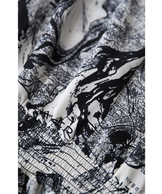 【アウトレット返品交換不可】ゆらゆら揺らめく墨流し柄ロングワンピース