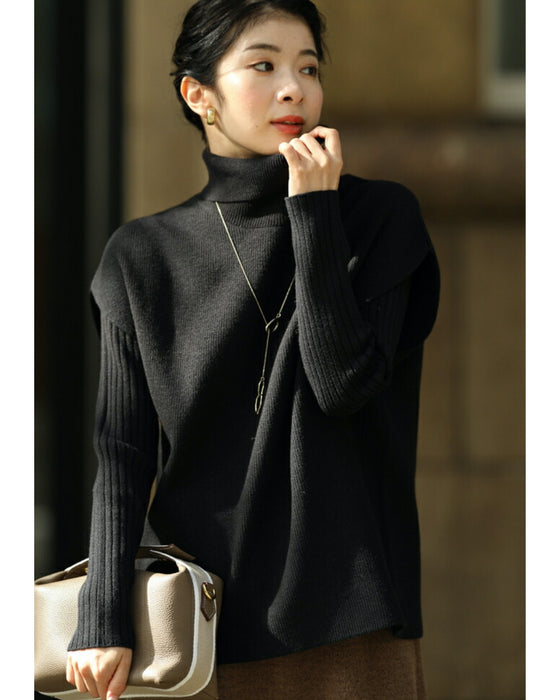 (ブラック)重ね着で二の腕帳消し。2点セットのニットトップス