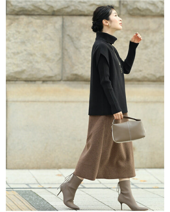 (ブラック)重ね着で二の腕帳消し。2点セットのニットトップス