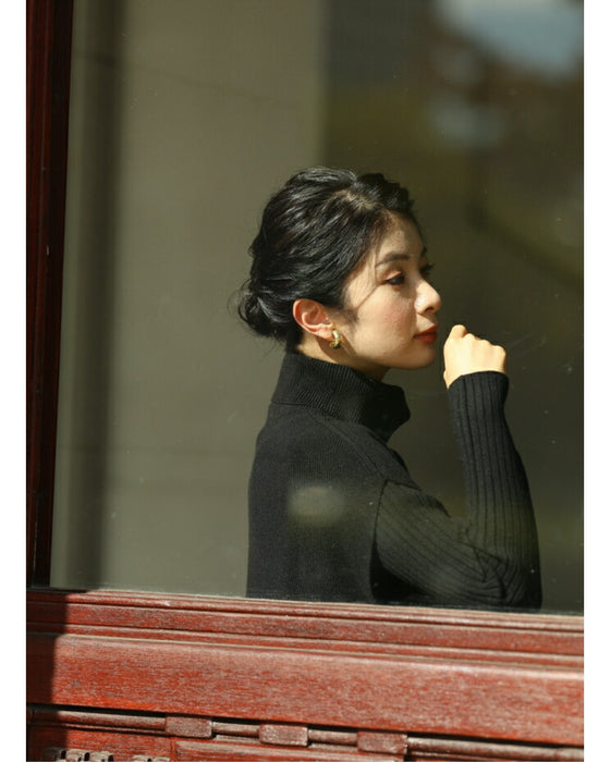 (ブラック)重ね着で二の腕帳消し。2点セットのニットトップス