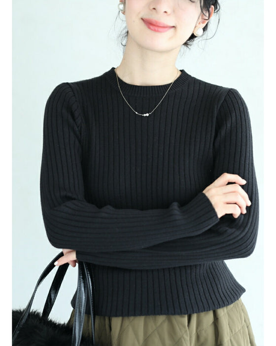 (ブラック)重ね着で二の腕帳消し。2点セットのニットトップス