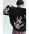 花刺繍咲くジップアップニットブルゾン