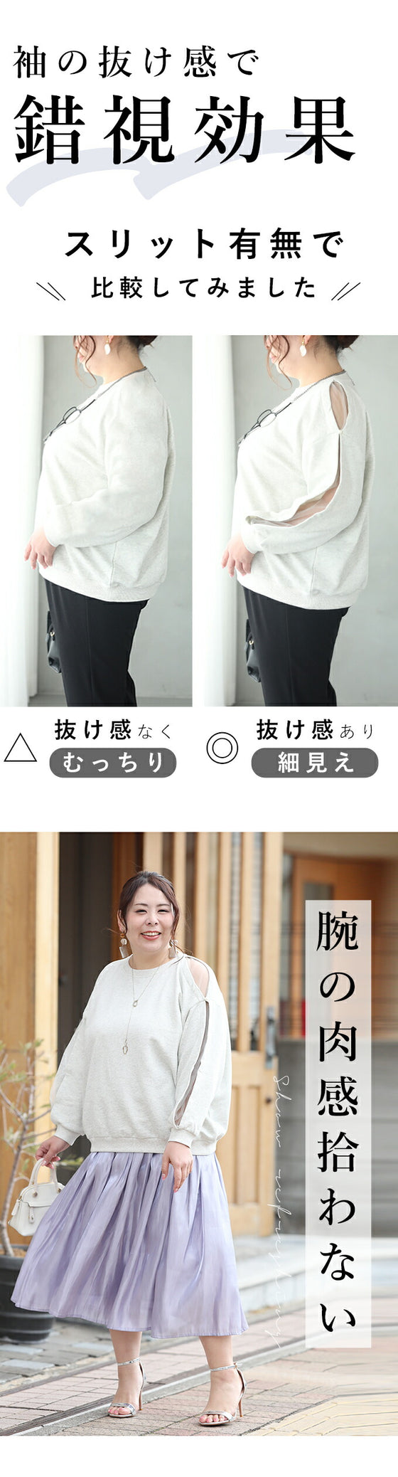 【セール商品返品交換不可】(3L4L5L対応)ぽっちゃりさん専用二の腕細見せ袖チュ－ルトップス