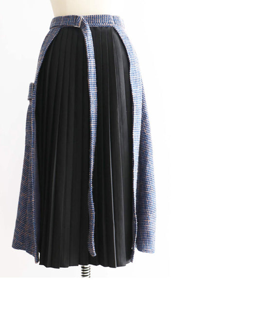 [Sale items cannot be returned or exchanged] Elegant pleated skirt with tweed check