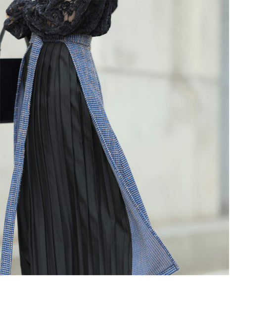 [Sale items cannot be returned or exchanged] Elegant pleated skirt with tweed check
