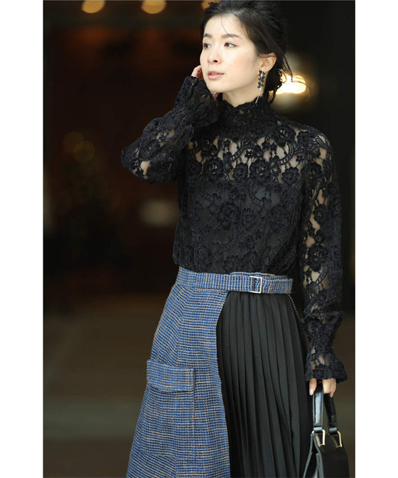 [Sale items cannot be returned or exchanged] Elegant pleated skirt with tweed check