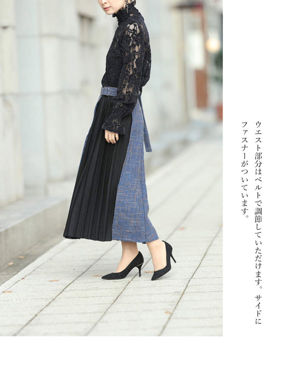 [Sale items cannot be returned or exchanged] Elegant pleated skirt with tweed check