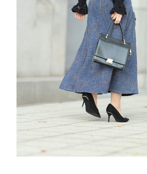 [Sale items cannot be returned or exchanged] Elegant pleated skirt with tweed check