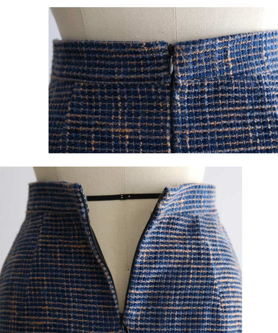 [Sale items cannot be returned or exchanged] Elegant pleated skirt with tweed check