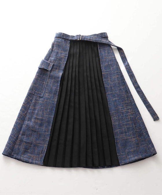 [Sale items cannot be returned or exchanged] Elegant pleated skirt with tweed check