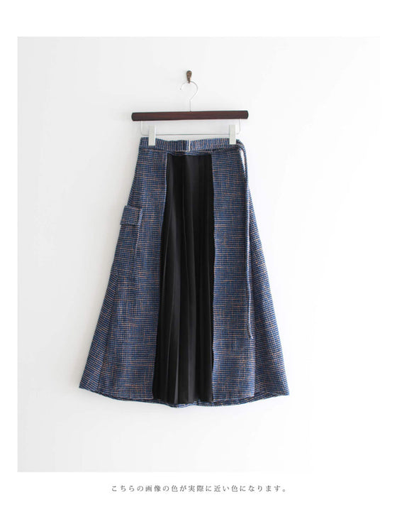 [Sale items cannot be returned or exchanged] Elegant pleated skirt with tweed check