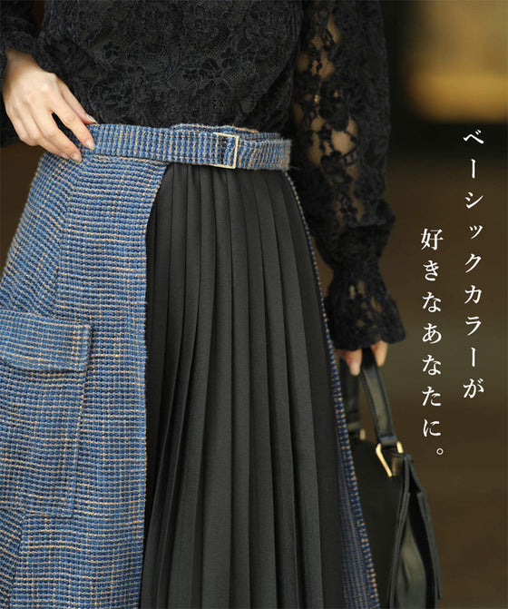 [Sale items cannot be returned or exchanged] Elegant pleated skirt with tweed check
