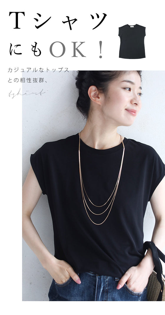 (ゴールド)ドレスにもTシャツにも合う3連煌めきネックレス