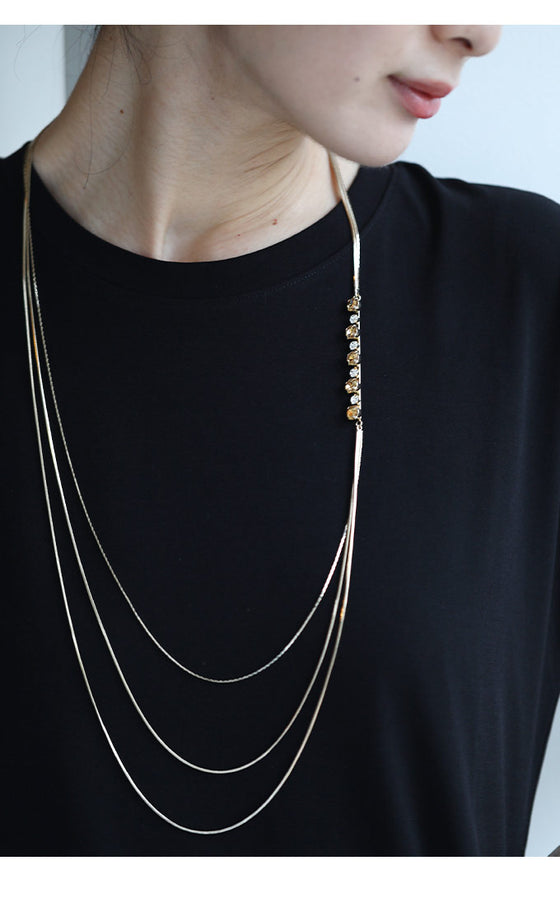 (ゴールド)ドレスにもTシャツにも合う3連煌めきネックレス