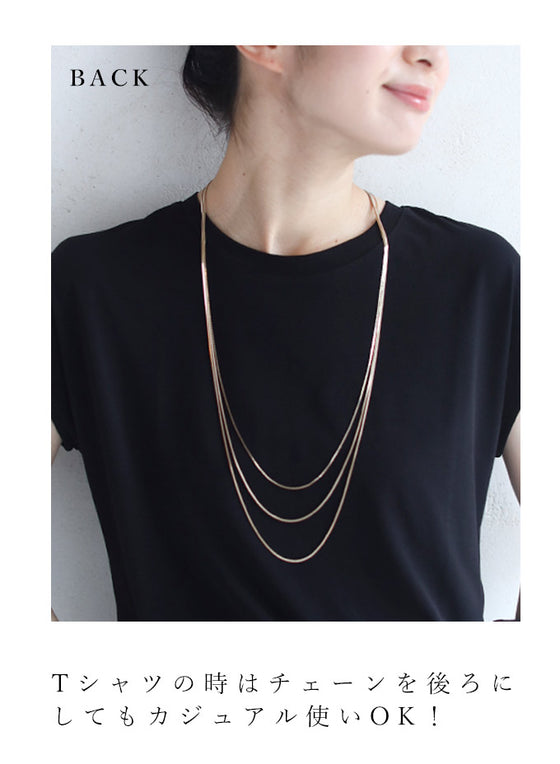 (ゴールド)ドレスにもTシャツにも合う3連煌めきネックレス
