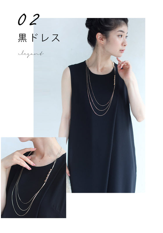 (ゴールド)ドレスにもTシャツにも合う3連煌めきネックレス