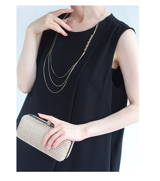 (ゴールド)ドレスにもTシャツにも合う3連煌めきネックレス