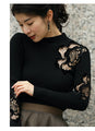 [Sale items cannot be returned or exchanged] For going out. Ribbed knit top with floral cut lace