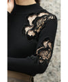 [Sale items cannot be returned or exchanged] For going out. Ribbed knit top with floral cut lace