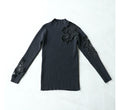 [Sale items cannot be returned or exchanged] For going out. Ribbed knit top with floral cut lace
