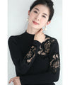 [Sale items cannot be returned or exchanged] For going out. Ribbed knit top with floral cut lace