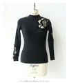 [Sale items cannot be returned or exchanged] For going out. Ribbed knit top with floral cut lace