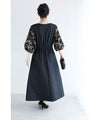 Black tuck dress with floral lace sleeves (black)