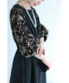 Black tuck dress with floral lace sleeves (black)